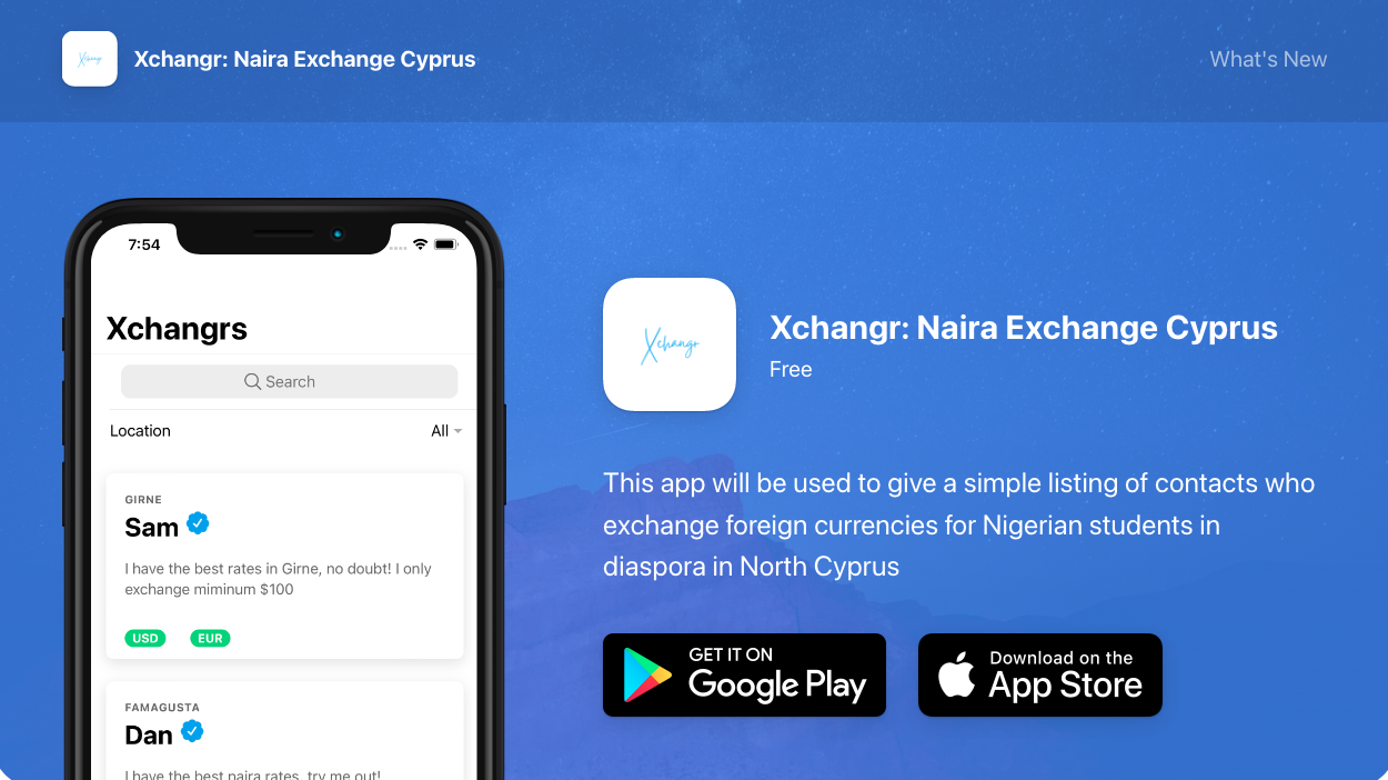 xchangr app landing page website screenshot